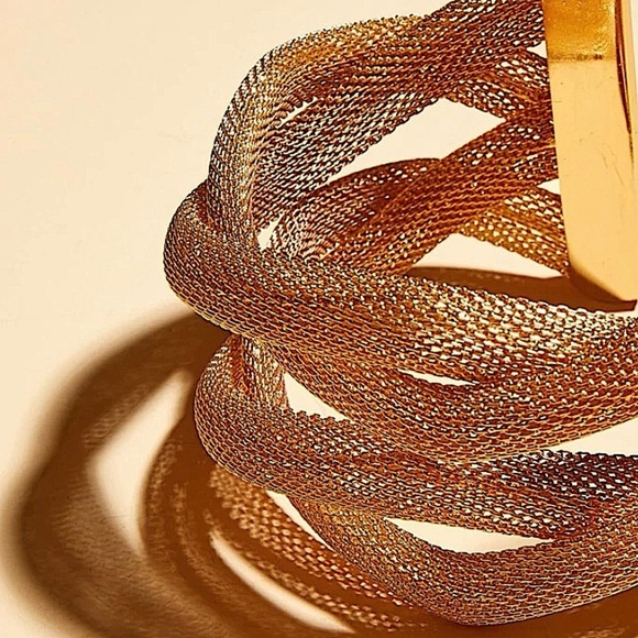 GOLD LAYERED MESH BANGLE BRACELET WIDE CUFF - Picture 6 of 8